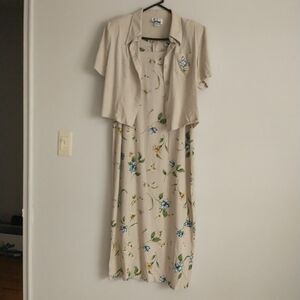 Vtg RJ & Co Maxi Dress Jacket Combo Womens 14/M*Floral Embroidered Slit Zip